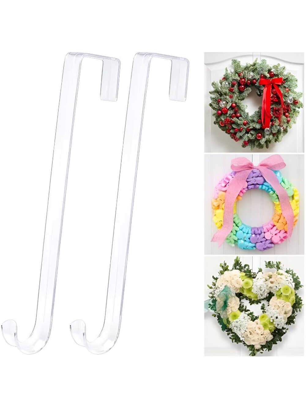 12" Clear Wreath-Hanger Non Scratch Over The Door Hook,2 Pack Wreath-Door-Hanger